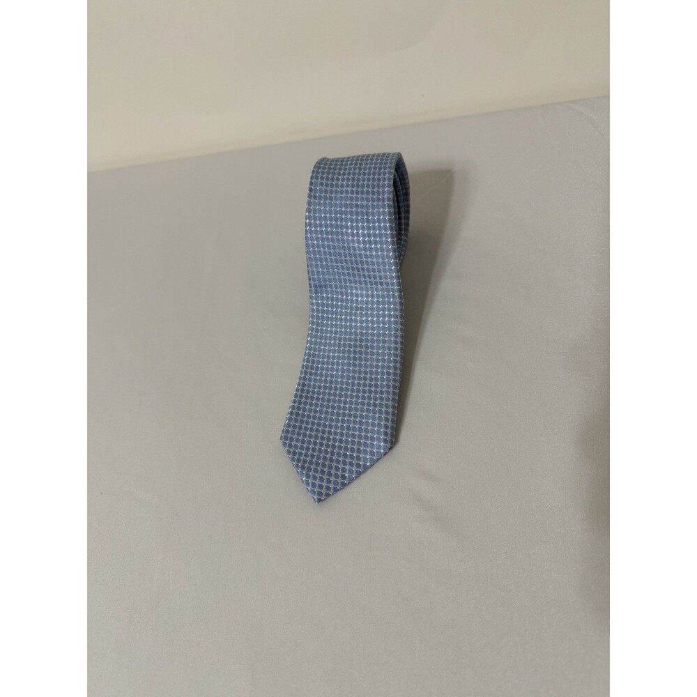 VINCE CAMUTO Mens Neck Tie Blue Micro Check Modern Classic Silk Blend Necktie